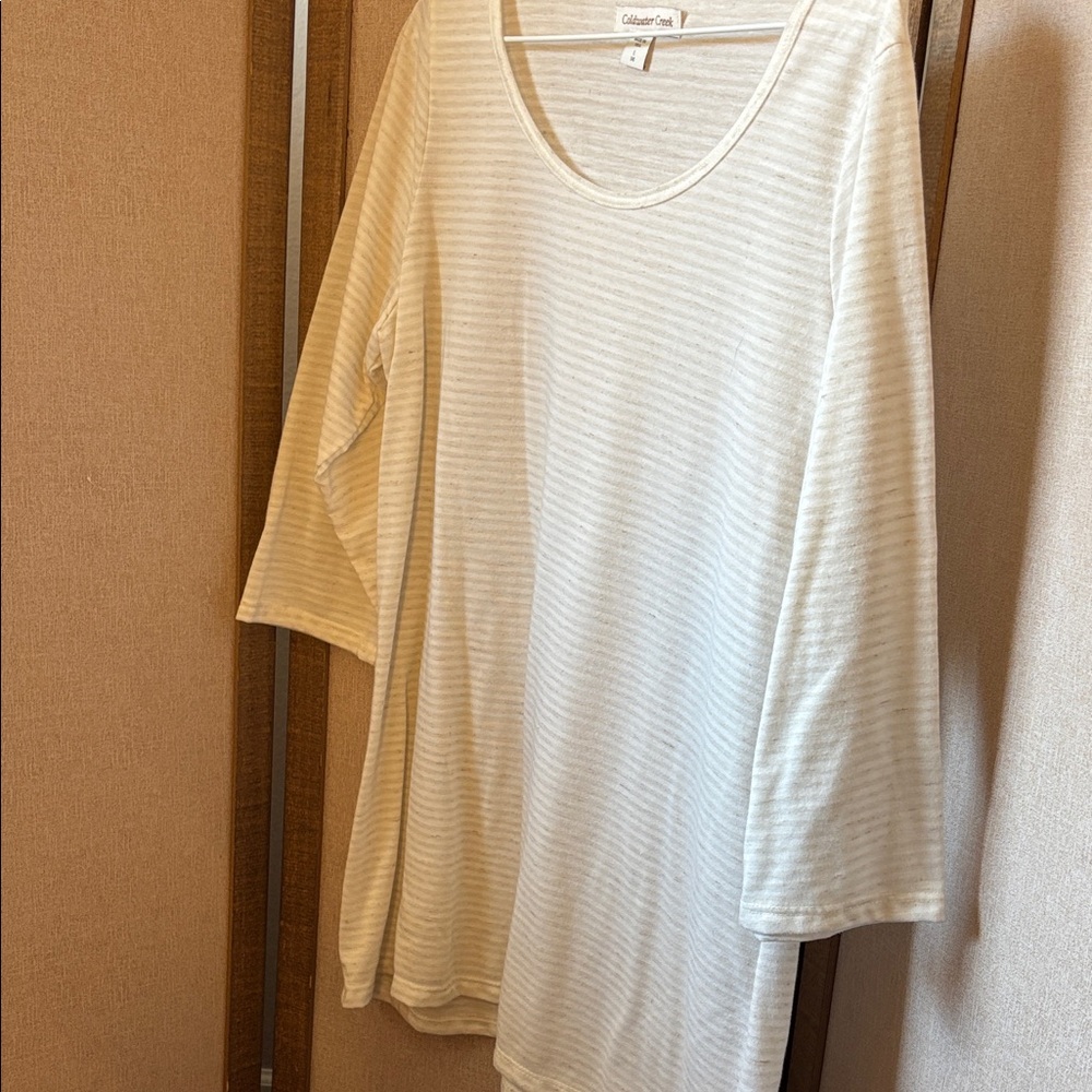 Coldwater Creek Women's Beige Slub Striped Long Sleeve Top Large
